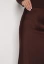 Brązowa Satynowa Spódnica z Koronkowym Zdobieniem Silfera