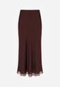 Brązowa Satynowa Spódnica z Koronkowym Zdobieniem Silfera