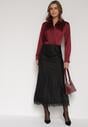 Czarna Satynowa Spódnica z Koronkowym Zdobieniem Silfera