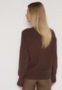 Brązowy Sweter z Domieszką Kaszmiru z Dekoltem w Serek Feralaine