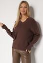 Brązowy Sweter z Domieszką Kaszmiru z Dekoltem w Serek Feralaine