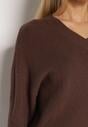 Brązowy Sweter z Domieszką Kaszmiru z Dekoltem w Serek Feralaine