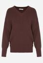 Brązowy Sweter z Domieszką Kaszmiru z Dekoltem w Serek Feralaine