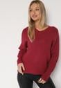 Bordowy Sweter z Domieszką Kaszmiru z Dekoltem w Serek Feralaine