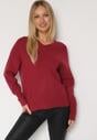 Bordowy Sweter z Domieszką Kaszmiru z Dekoltem w Serek Feralaine