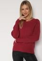 Bordowy Sweter z Domieszką Kaszmiru z Dekoltem w Serek Feralaine