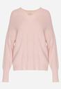 Jasnoróżowy Sweter z Domieszką Kaszmiru z Dekoltem w Serek Feralaine