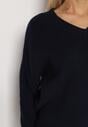 Granatowy Sweter z Domieszką Kaszmiru z Dekoltem w Serek Feralaine