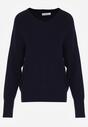 Granatowy Sweter z Domieszką Kaszmiru z Dekoltem w Serek Feralaine