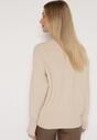 Beżowy Sweter z Domieszką Kaszmiru z Dekoltem w Serek Feralaine