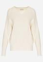 Jasnobeżowy Sweter z Domieszką Kaszmiru z Dekoltem w Serek Feralaine