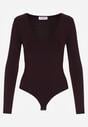 Fioletowe Body z Dekoltem w Serek i Długim Rękawem Zailea