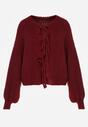 Bordowy Kardigan Oversize z Wełną Zdobiony Kokardkami Eleathalie