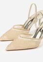 Złote Siateczkowe Sandały na Szpilce ze Szpiczastym Noskiem z Perełkami Nivafera