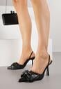 Czarne Sandały na Szpilce Typu Slingback z Kokardą Liorafera