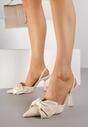 Beżowe Sandały na Szpilce Typu Slingback z Kokardą Liorafera