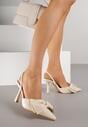 Beżowe Sandały na Szpilce Typu Slingback z Kokardą Liorafera