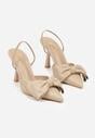 Ciemnobeżowe Sandały na Szpilce Typu Slingback z Kokardą Liorafera