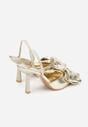 Złote Sandały na Szpilce Typu Slingback z Kokardą Liorafera