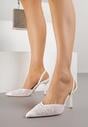 Białe Szpilki z Odkrytą Piętą i Aplikacjami z Perełkami i Cekinami Senefera