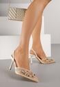 Beżowe Szpilki z Odkrytą Piętą i Aplikacjami z Perełkami i Cekinami Senefera