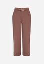 Brązowe Spodnie o Garniturowym Kroju z Szeroką Nogawką i Paskiem z Klamrą Feviona