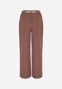 Brązowe Spodnie o Garniturowym Kroju z Szeroką Nogawką i Paskiem z Klamrą Feviona