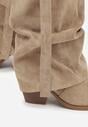 Ciemnobeżowe Kozaki Kowbojki na Stożkowym Obcasie z Wywiniętą Cholewką i Klamrą Naletea