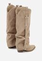 Ciemnobeżowe Kozaki Kowbojki na Stożkowym Obcasie z Wywiniętą Cholewką i Klamrą Naletea
