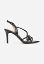 Czarne Sandały na Szpilce Zdobione Cyrkoniami Denafera