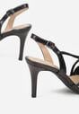 Czarne Sandały na Szpilce Zdobione Cyrkoniami Denafera