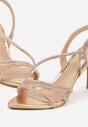 Szampańskie Sandały na Szpilce Zdobione Cyrkoniami Denafera