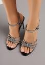 Czarne Cyrkoniowe Sandały na Szpilce z Przeplatanymi Paseczkami Mirafera