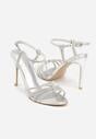 Srebrne Cyrkoniowe Sandały na Szpilce z Przeplatanymi Paseczkami Mirafera