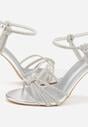 Srebrne Cyrkoniowe Sandały na Szpilce z Przeplatanymi Paseczkami Mirafera