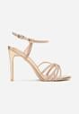 Szampańskie Cyrkoniowe Sandały na Szpilce z Przeplatanymi Paseczkami Mirafera