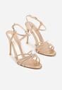 Szampańskie Cyrkoniowe Sandały na Szpilce z Przeplatanymi Paseczkami Mirafera