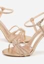 Szampańskie Cyrkoniowe Sandały na Szpilce z Przeplatanymi Paseczkami Mirafera