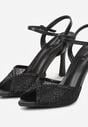Czarne Sandały na Szpilce z Cyrkoniami Aurefera