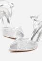 Srebrne Sandały na Szpilce z Cyrkoniami Aurefera