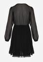 Czarna Rozkloszowana Sukienka z Siateczki z Kopertowym Dekoltem Zenessa