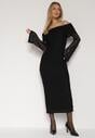 Czarna Koktajlowa Sukienka z Odkrytymi Ramionami z Koronki Eperrie