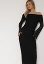 Czarna Koktajlowa Sukienka z Odkrytymi Ramionami z Koronki Eperrie