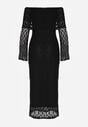 Czarna Koktajlowa Sukienka z Odkrytymi Ramionami z Koronki Eperrie