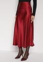 Bordowa Rozkloszowana Midi Spódnica Satynowa Zapinana na Suwak z Gumką w Pasie Williwarne
