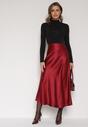 Bordowa Rozkloszowana Midi Spódnica Satynowa Zapinana na Suwak z Gumką w Pasie Williwarne