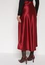 Bordowa Rozkloszowana Midi Spódnica Satynowa Zapinana na Suwak z Gumką w Pasie Williwarne