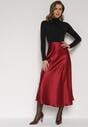 Bordowa Rozkloszowana Midi Spódnica Satynowa Zapinana na Suwak z Gumką w Pasie Williwarne
