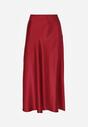 Bordowa Rozkloszowana Midi Spódnica Satynowa Zapinana na Suwak z Gumką w Pasie Williwarne