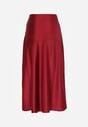Bordowa Rozkloszowana Midi Spódnica Satynowa Zapinana na Suwak z Gumką w Pasie Williwarne